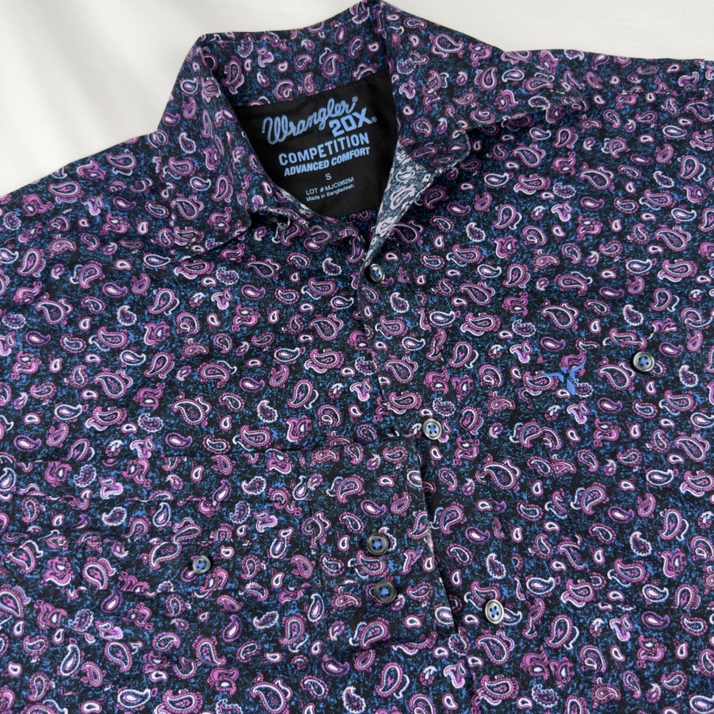 Wrangler 20X Competition Mens Small Paisley Button Up Shirt Purple Long Sleeve